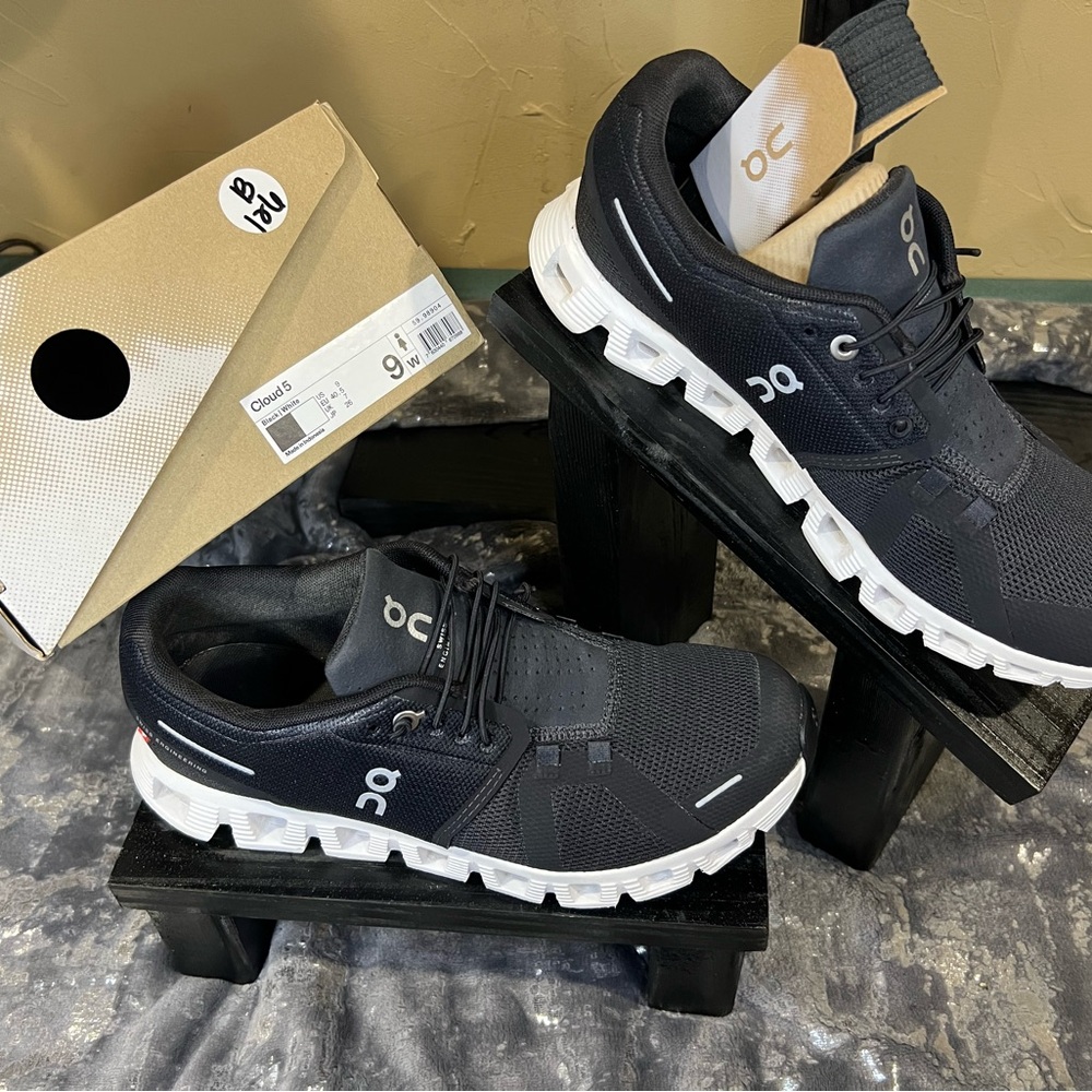 On Running Black and White Athletic Shoes